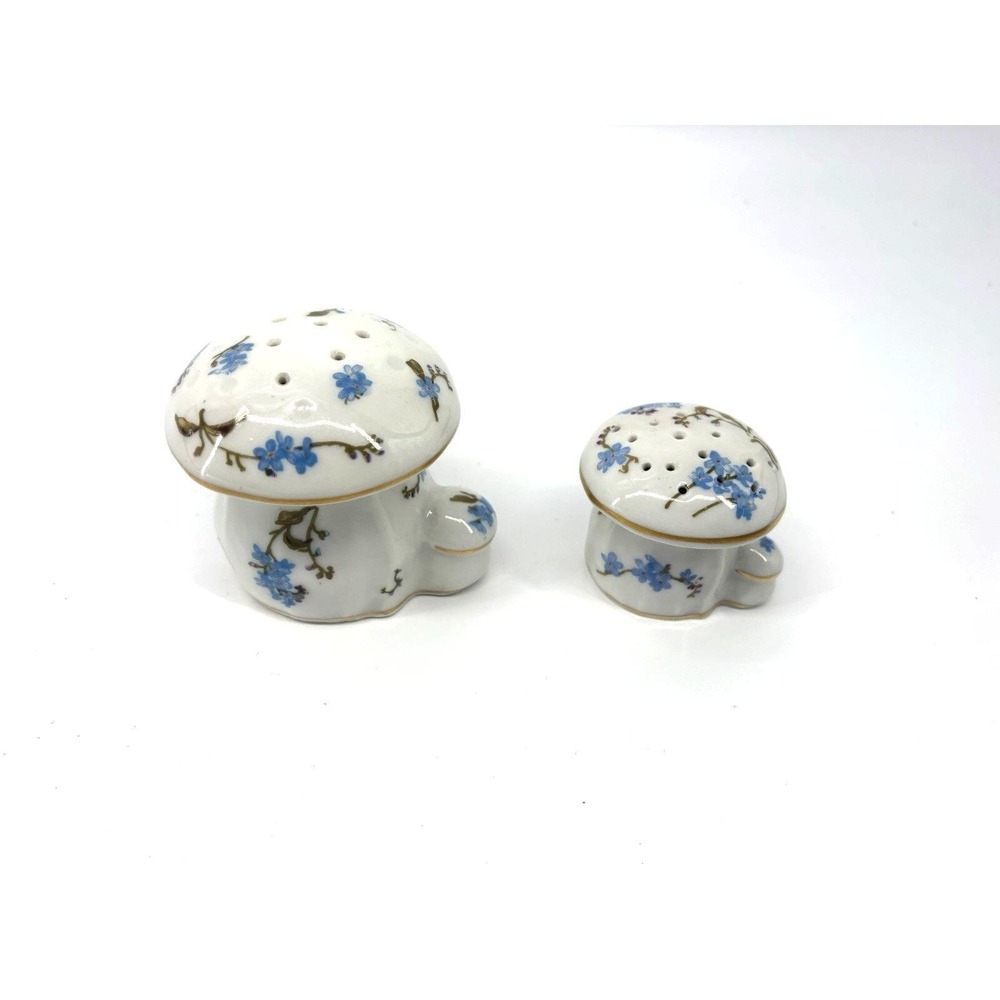 Haviland Limoges Montmery Mushroom Salt Pepper Shakers Blue Floral Gold Antique